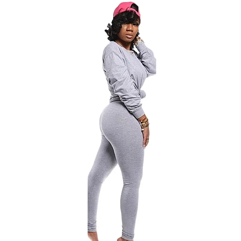 Active Sweatsuit Two 2 Piece Set Women Winter Fitness Outfit Crewneck Sweatshirt + Legging Pants Matching Tracksuit