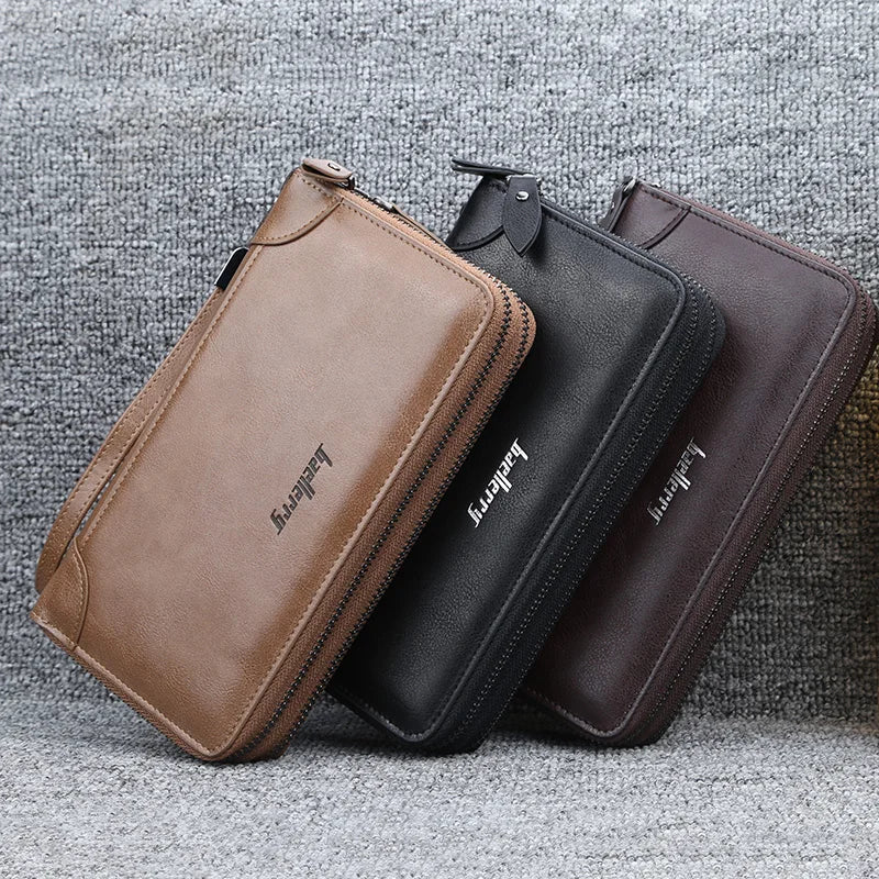 2024 Double Zipper Men Wallet Card Holder Leather Long Purse  Mens Big Wallet for Men Phone Clutch Bag Wallets Wristlet