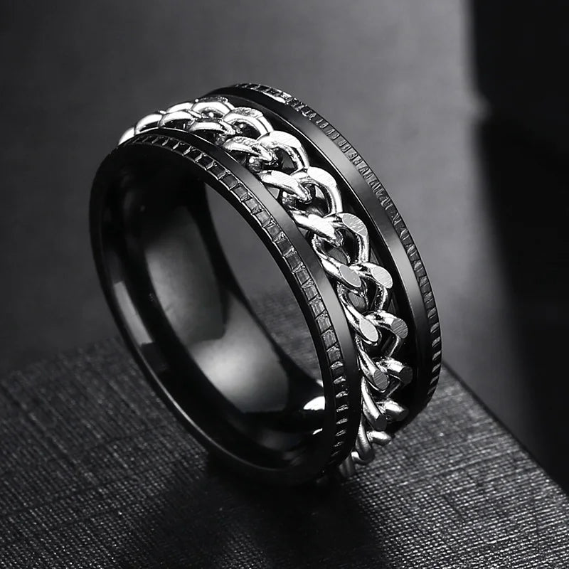 Women Rings Chain Rotable Anxiety Fidget Rings for Women 8Mm Titanium Stainless Steel Accessories Spinning Spinner Ring KBR220