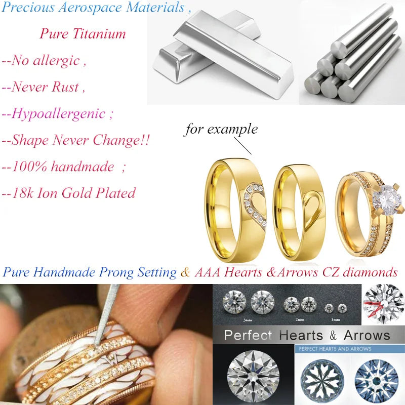 Proposal Wedding Engagement Rings Set for Men and Women Golden Heart Lovers Alliance 3Pcs Promise Couple Ring Marriage