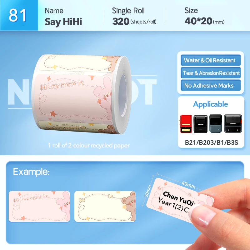 Niimbot B21 Cartoon Pattern Smart Portable for B21 Label Printer Paper Thermal Label Waterproof Stickers Fast Printing Stickers