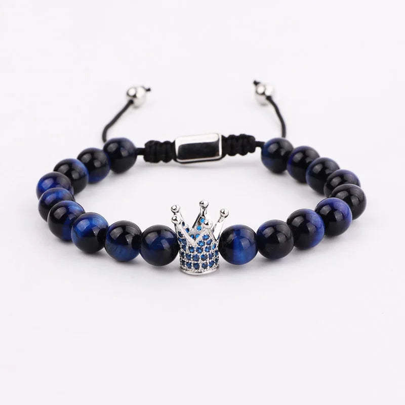 High Quality Men Jewelry Bangle Bracelet Stainless Steel Blue Roman Bangle Genuine Stone CZ Crown Macrame Bracelet Bangle Men