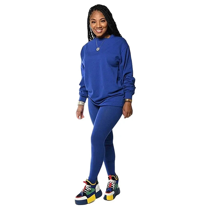 Active Sweatsuit Two 2 Piece Set Women Winter Fitness Outfit Crewneck Sweatshirt + Legging Pants Matching Tracksuit