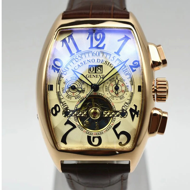 Automatic Mechanical Men Watch Fashion Skeleton Leather Wrist Watch Mens Top Brand Luxury Tourbillon Watch Classic Men