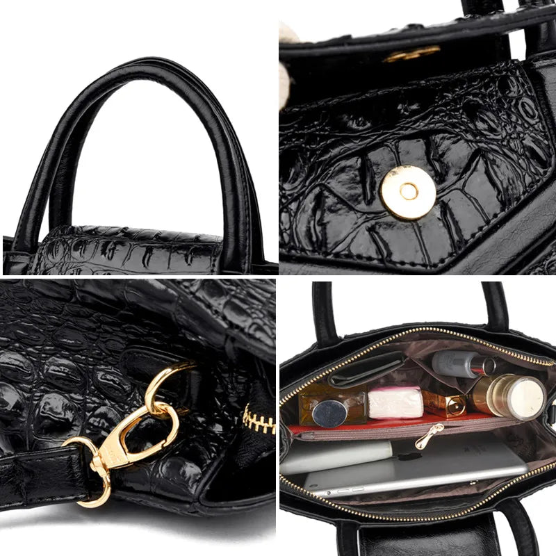 New Leather Women Messenger Bags Crocodile Female Crossbody Shoulder Hand Bags for Women 2023 High Quality Ladies Handbags