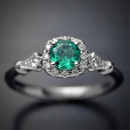 Fashion Women Rings 2023 Vintage Square Green Zircon Stone Engagement Female Casual Rings