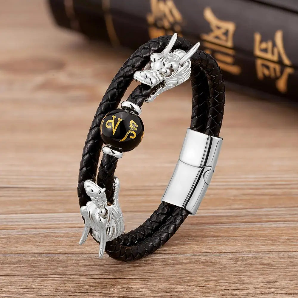 4Style Punk Dragon Shape Leather Bracelets Men Jewelry Classic Stainless Steel Magnetic Clasp Charm Bracelet Homme Male Jewellry