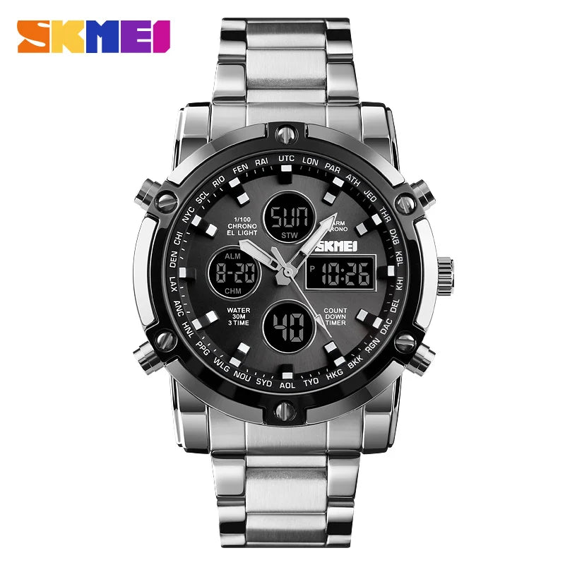 Fashion Men'S Wristwatch  Watch Sport Digital Bracelet 3 Time Countdown Mens Clock Stainless Steel Watches Male Business