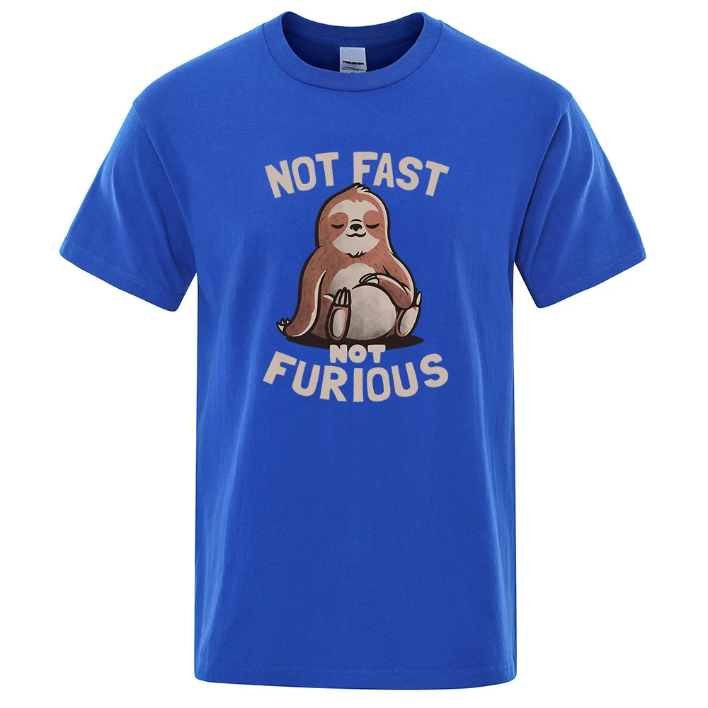 Not Fast Not Furious Kawaii Sloth Print Clothing Men Street Oversized T Shirts Breathable Cotton Streetwear Creativity T-Shirt