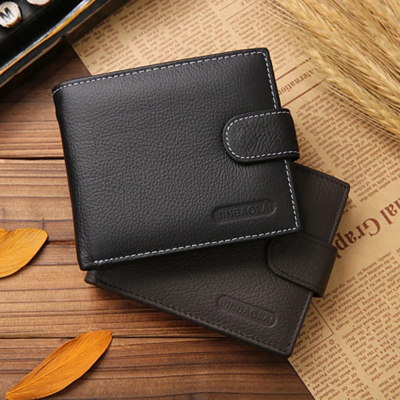 100% Genuine Leather Men Wallet Premium Product Real Cowhide Wallets for Man Short Black Credit Card Cash Receipt Holder Purse