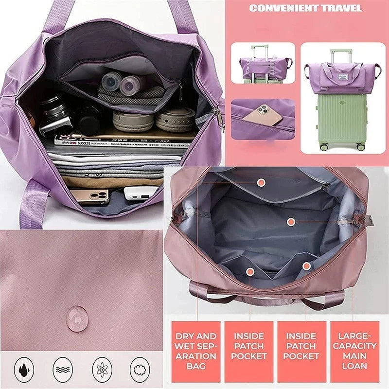 Large Capacity Folding Travel Bag Portable Foldable Travel Lightweight Waterproof Multifunctional Oxford Fabric Bag Tote Handbag