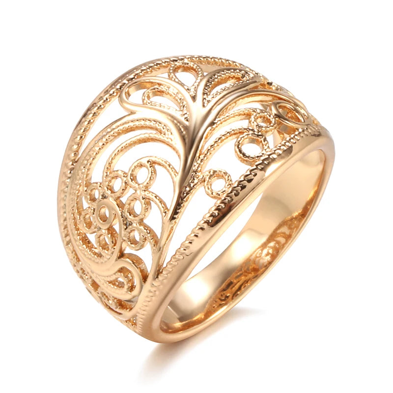 Hot Trendy Unique Women Rings 585 Rose Gold Hollow Pattern Romantic Wedding Rings Unusual Fashion Jewelry Party Gift