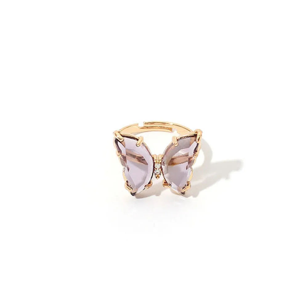 Women Rings Colorful Crystal Open Butterfly Rings Simple Banquet Wedding Finger Rings for Women Gift