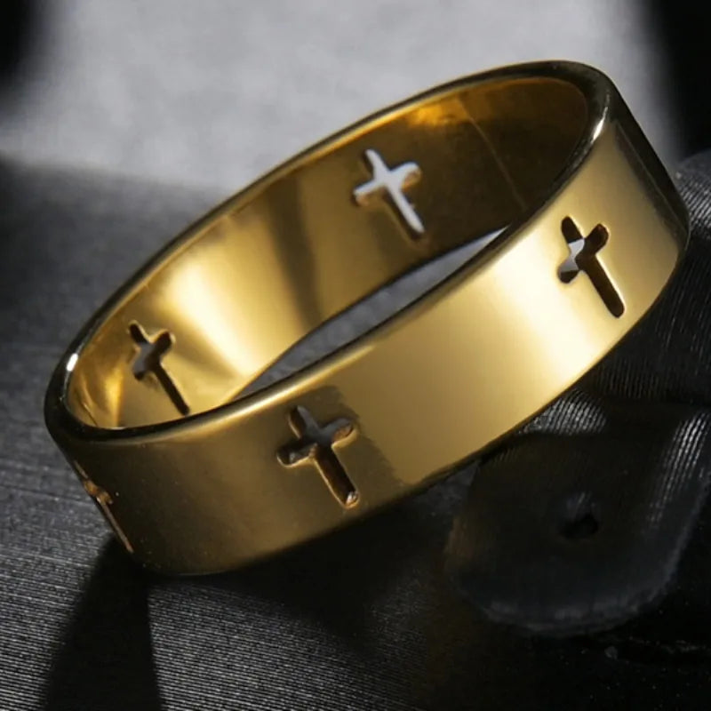 New Arrival Titanium Steel Jesus Cross Rings for Women Men Letter Bible Prayer Finger Christian Jewelry Wholesale