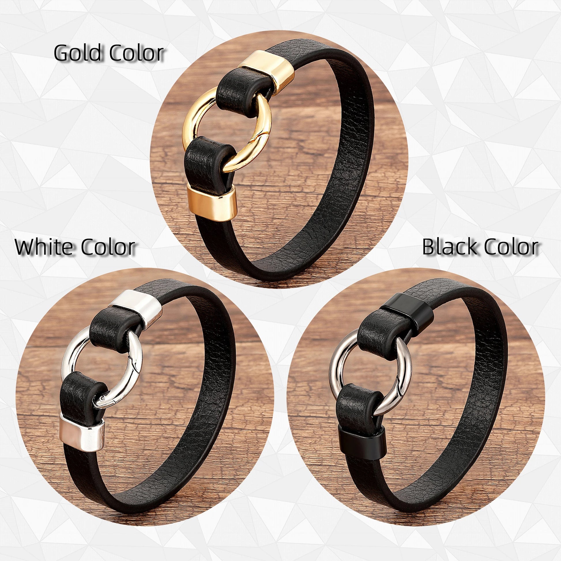 Trendy Genuine Leather Men'S Jewelry Gold Color Metal round Spring Clasp Simple Leather Rope Bracelet for Women Male Gifts