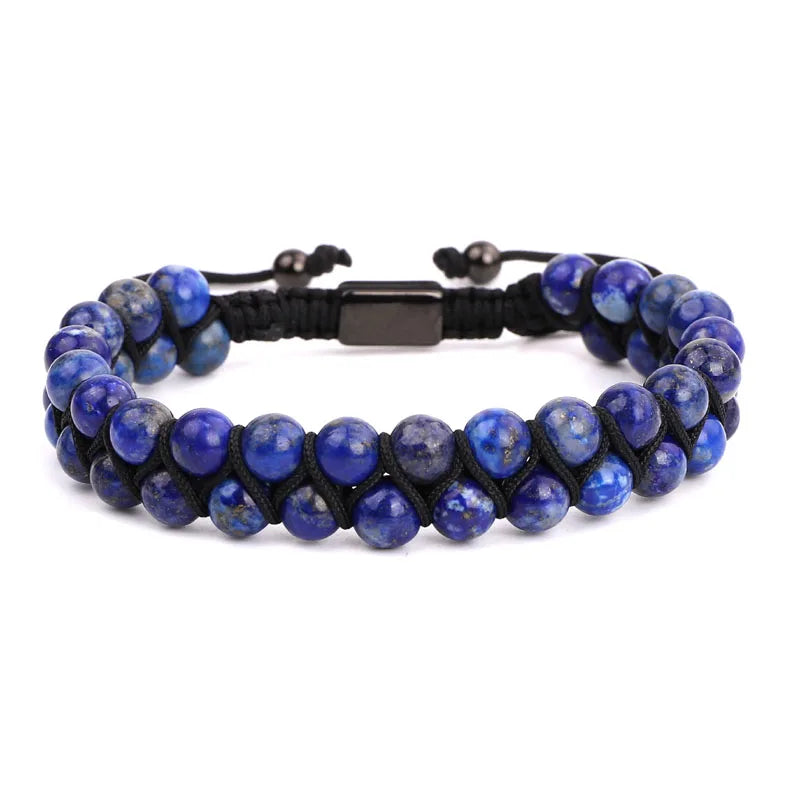 New Fashion High Quality Men Jewelry Natural Stone Square Beads Braided Men Bracelet Set