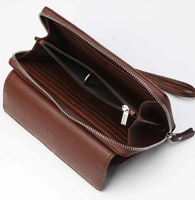 Fashion New PU Leather Men Clutch Wallets Zipper Large Capacity Hand Strap Men Wallet Luxurious Business Solid Male Purses