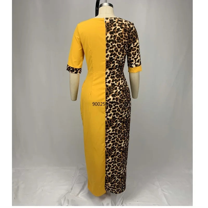 African Design Dashiki Dress Print Leopard Muslim Abaya Bazin Robe Gowns Africa Long Maxi Dresses Riche Lady Traditional Islamic