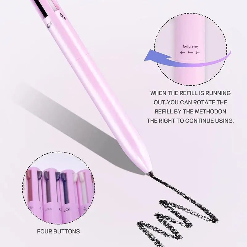 4 in 1 Makeup Pen Waterproof Cosmetic Pencil 4 Color Multi-Function Makeup Beauty Pen for Eyeliner Brow Lip Liner Highlighter