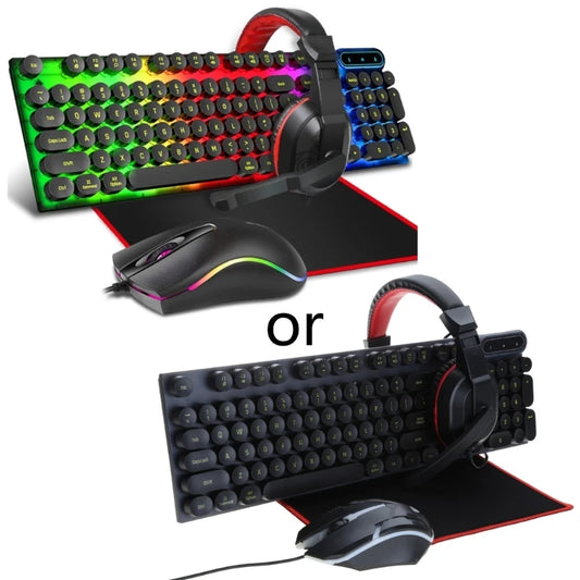 4 in 1 Keyboards Gaming Mouse & RGB Headphones Wired Mechanical Keyboard Mouse Headset Kit for Laptop Computer PC Games