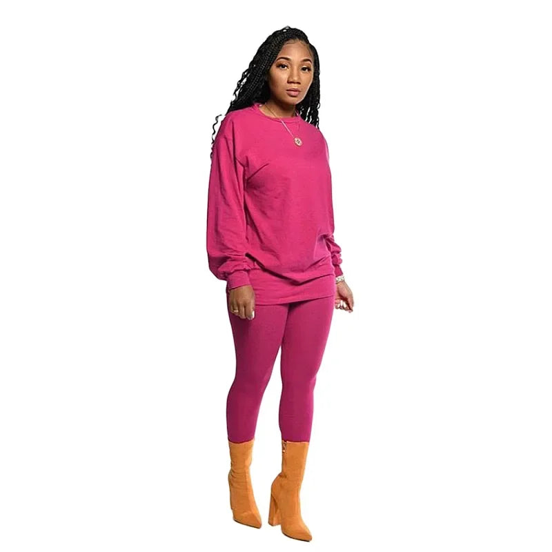 Active Sweatsuit Two 2 Piece Set Women Winter Fitness Outfit Crewneck Sweatshirt + Legging Pants Matching Tracksuit