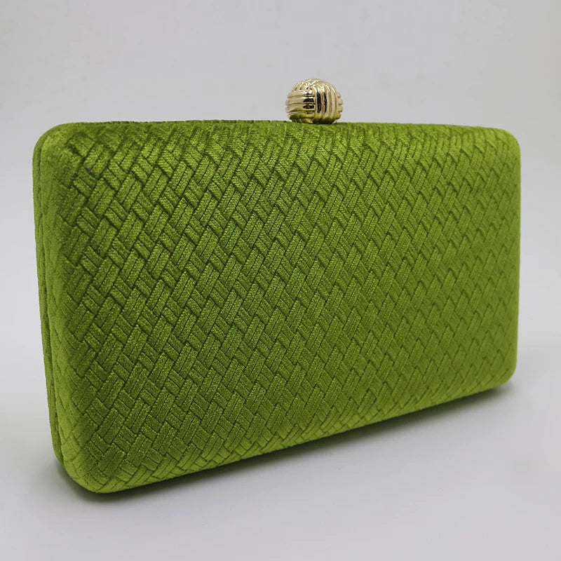 Weave Velvet Suede Hard Box Clutch Bags Evening Clutches and Handbags for Womens Green/ Navy/ Blue