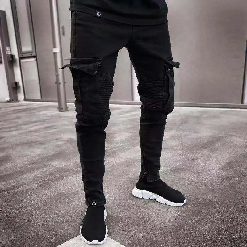 Fashion Street Style Ripped Skinny Jeans Men Vintage Wash Solid Denim Trouser Mens Casual Slim Fit Pencil Denim Pants Hot Sale