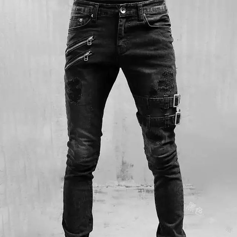 Fashion Street Style Ripped Skinny Jeans Men Vintage Wash Solid Denim Trouser Mens Casual Slim Fit Pencil Denim Pants Hot Sale