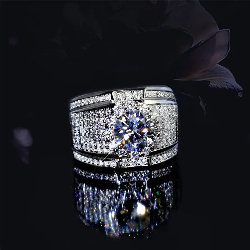 Luxury Full Crystal Big Stone AAAAA Cubic Zirconia 925 Sterling Silver Rings for Men and Women Princess Male Zircon Ring Jewelry