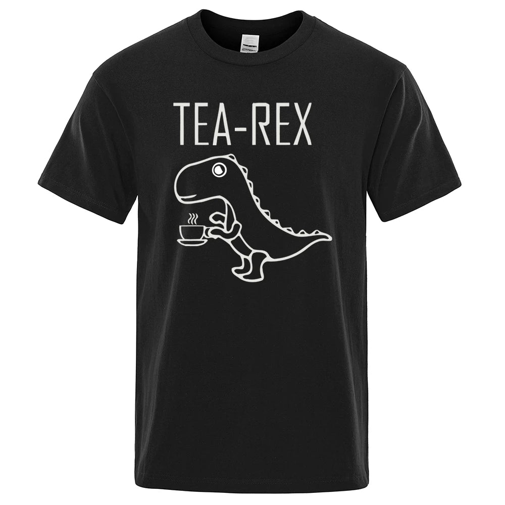 Men Women T-Shirts Tea Rex Funny Dinosaur Drink Coffee T Shirts Fashion Casual Tshirt High Quality Streetwear Tops Tee Shirt