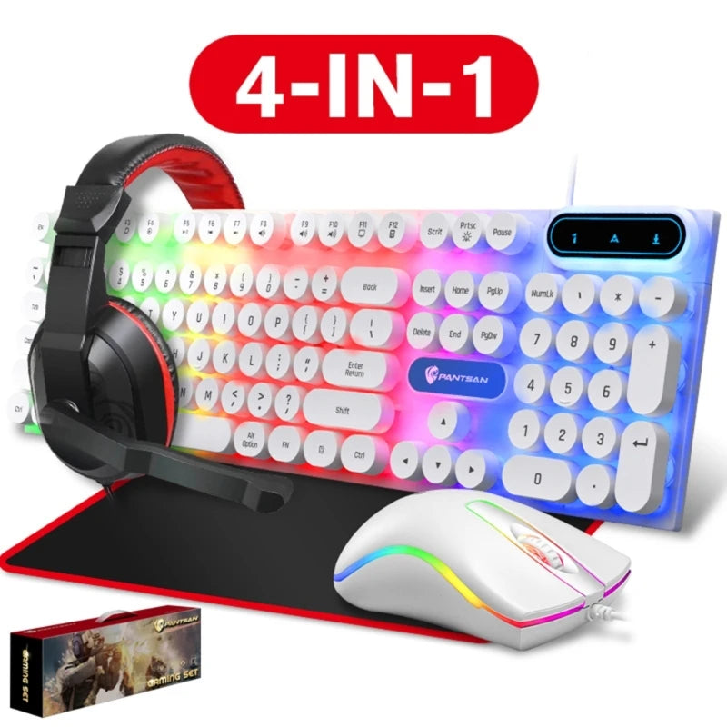 4 in 1 Keyboards Gaming Mouse & RGB Headphones Wired Mechanical Keyboard Mouse Headset Kit for Laptop Computer PC Games