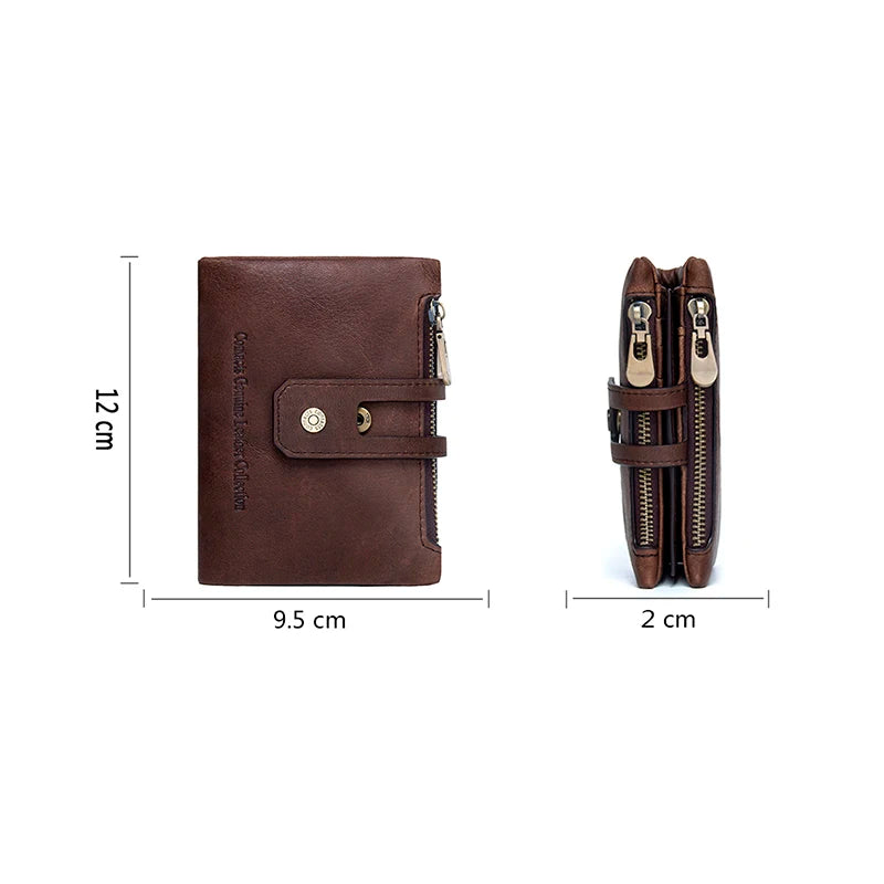 CONTACT'S Genuine Leather Wallets for Men Short Bifold Casual Men'S Wallet Zipper Coin Purses Card Holder Money Clip Men Wallet