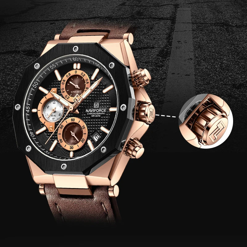 Watches Top Luxury Brand Sport Casual Leather Waterproof Business Fashion Chronograph with Auto Date