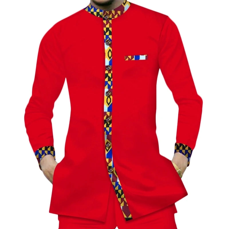 Casual 100% Cotton Men%27S+Shirts African Clothes Dashiki Kente Patchwork Print Shirt Tops Bazin Riche African Men Shirts Only