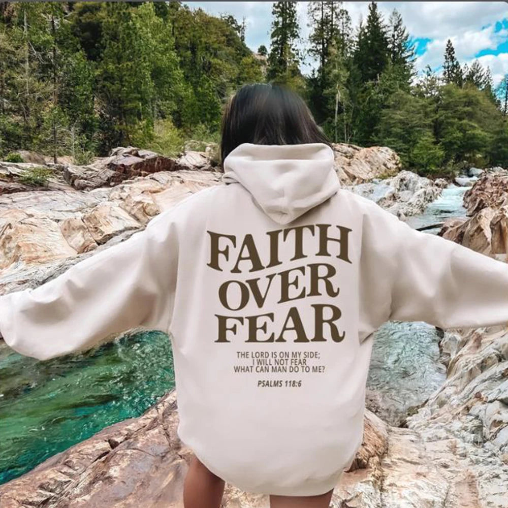 Faith over Fear Christian Hoodie for Woman Christian Sweatshirt Jesus Sweatshirt Cotton Female Pullover Bible Verse Clothes