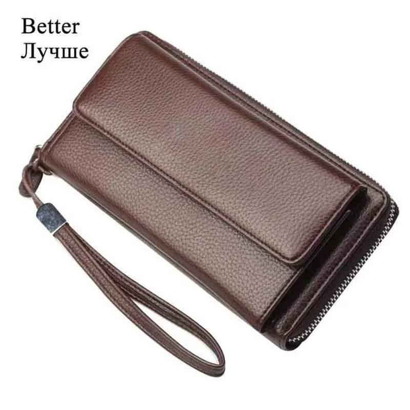 Fashion New PU Leather Men Clutch Wallets Zipper Large Capacity Hand Strap Men Wallet Luxurious Business Solid Male Purses