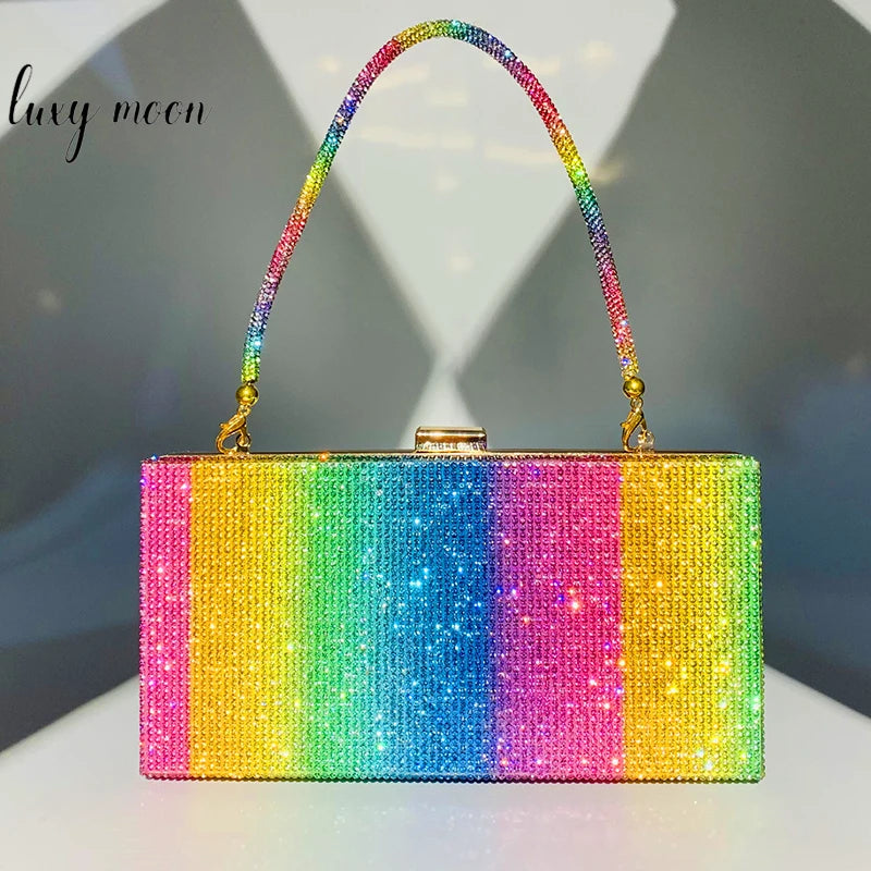 Rainbow Diamond Wedding Clutch Bag Elegant Party Evening Clutch Purse and Handbag for Women Luxury Designer Crossbody Bag ZD2106