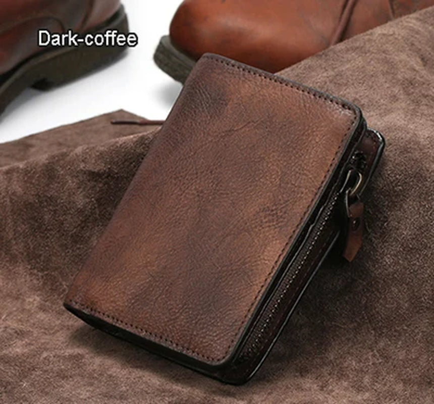 Vintage Genuine Leather Wallet Men Purse Leather Men Wallet Vertical Short Money Bag Male Wallet Credit Card Holder