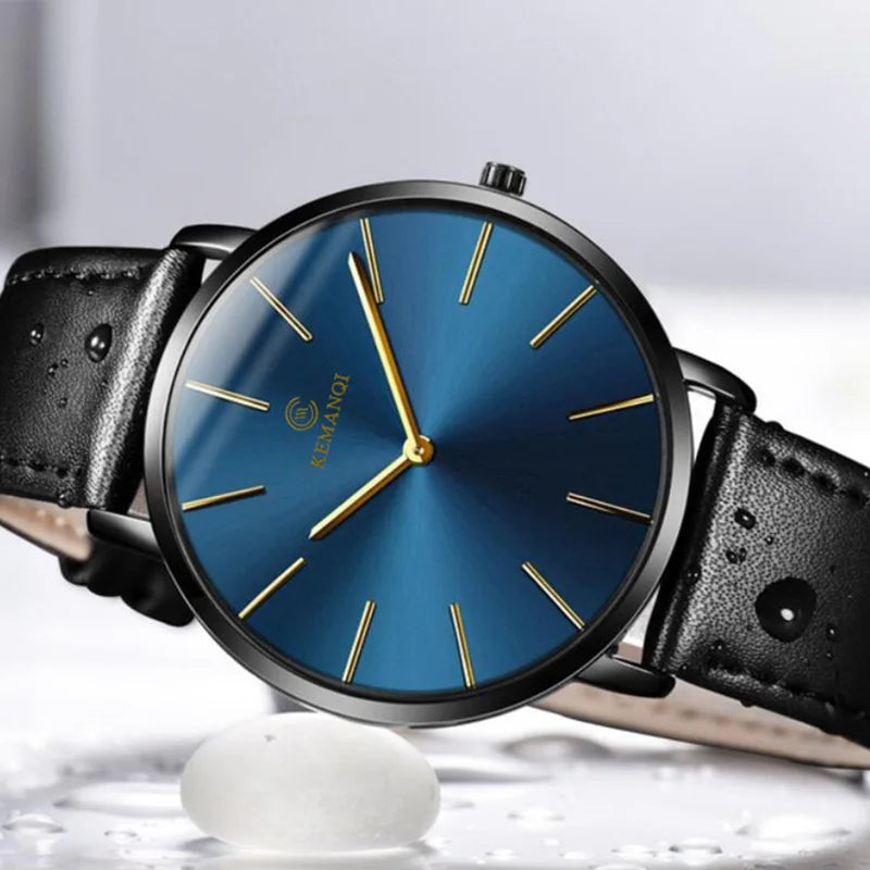 Ultra Thin Watches Men Fashion Men Watches Slim Watch Quartz Blue Glass Men'S Watches Leather Relogio Masculino Erkek Kol Saati