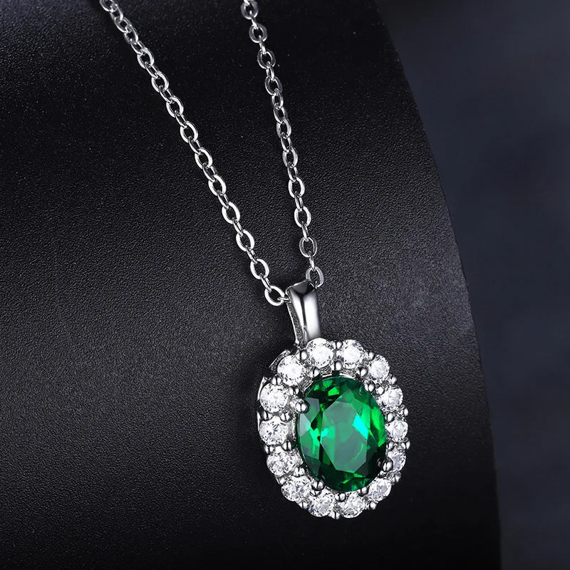 2022 New Fashion Women'S Emerald Stone Pendant Necklace Earrings Set Female All-Match Jewelry Wholesale