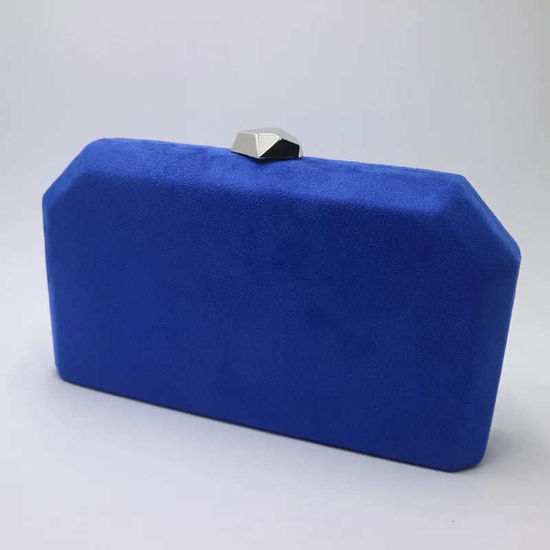 Velvet Suede Hard Box Clutch Evening Bags Evening Clutches and Handbags for Womens Royal Blue Red