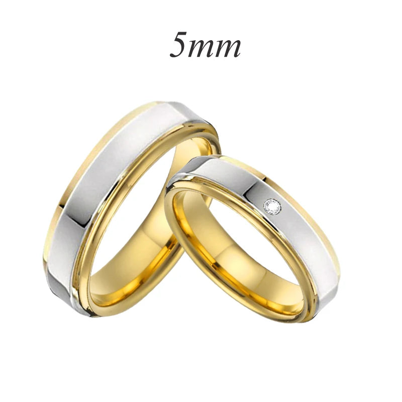 Wedding Rings Couple Sets for Men and Women Lovers Alliance Shiny 1 Pair 14K Gold Plated Stainless Steel Jewelry Marriage Ring