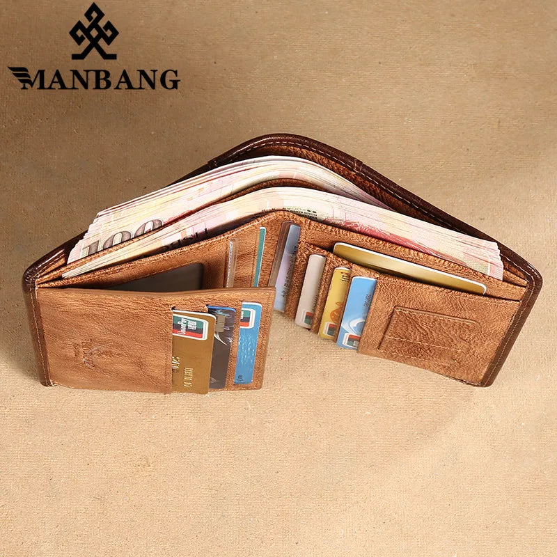 HOT Genuine Leather Men Wallet Small Mini Card Holder Male Wallet Pocket Retro Purse Wallet for Men High Quality