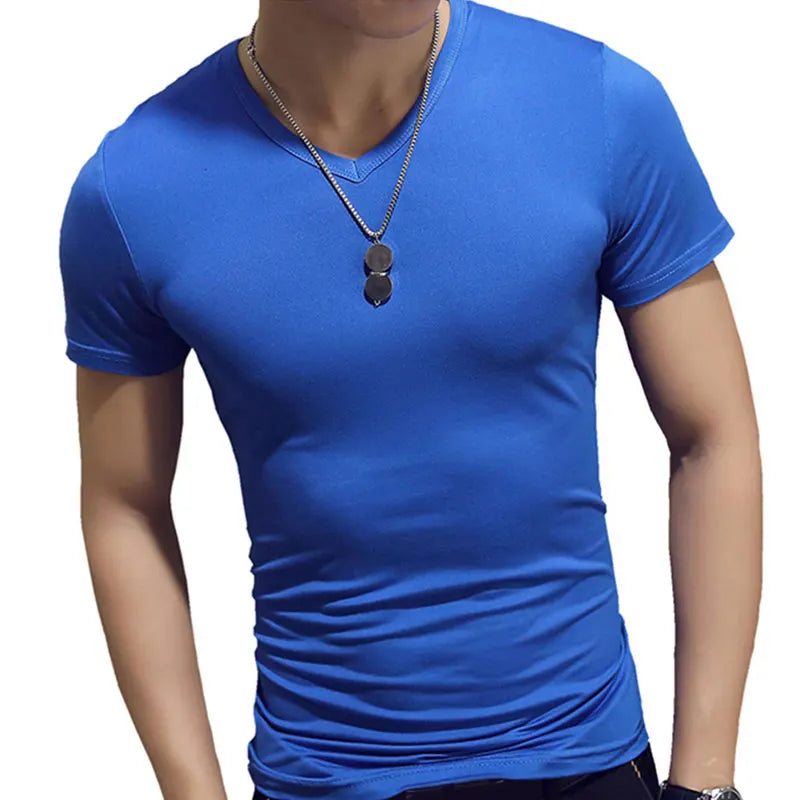 2023 New Top Tees Man T-Shirt Fitness T-Shirts Mens V-Neck Man T-Shirt for Male T-Shirts Summer Casual Gym Solid Color Tops