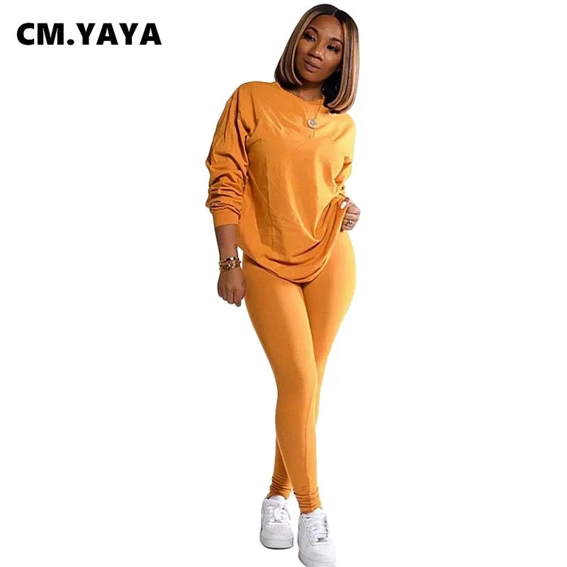 Active Sweatsuit Two 2 Piece Set Women Winter Fitness Outfit Crewneck Sweatshirt + Legging Pants Matching Tracksuit