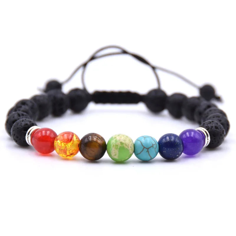 8MM Natural Stone Beaded Chain Bracelets for Women Men Couple Lava Rock Healing Balance Beads Reiki Buddha Chakra Bangle Jewelry