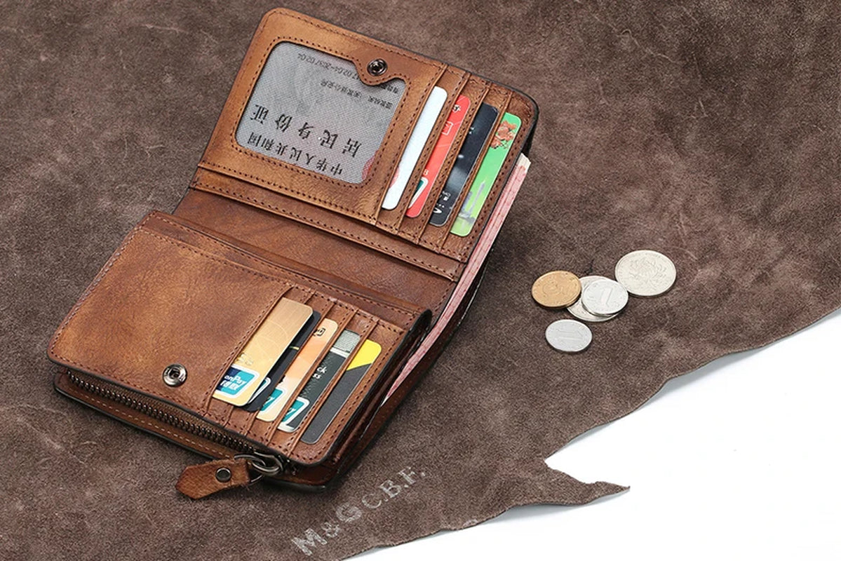 Vintage Genuine Leather Wallet Men Purse Leather Men Wallet Vertical Short Money Bag Male Wallet Credit Card Holder