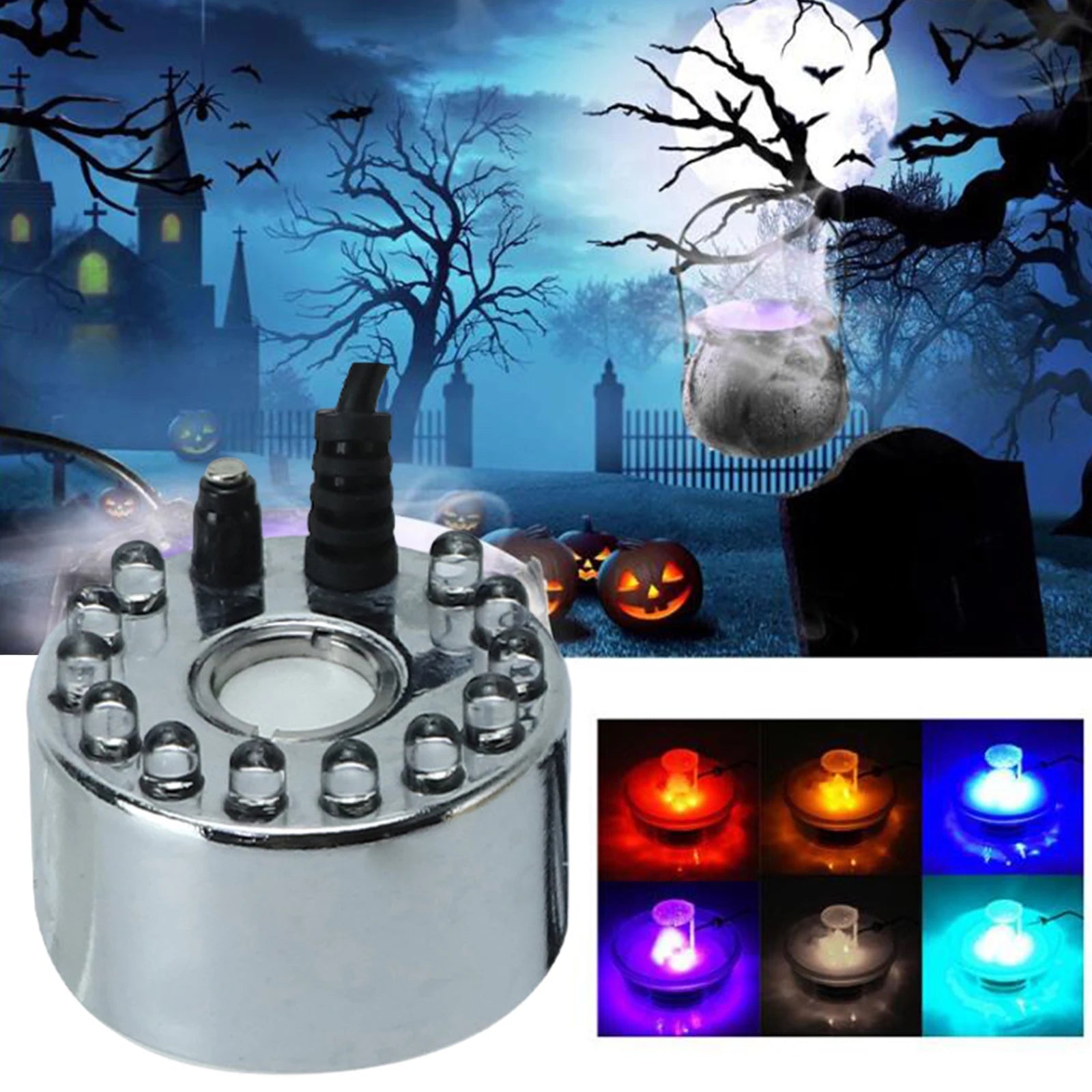 2023 Halloween Mini LED Pumpkin Light Fogger Water Fountain Pond Fog Machine Atomizer for Halloween Christmas Party Decoration