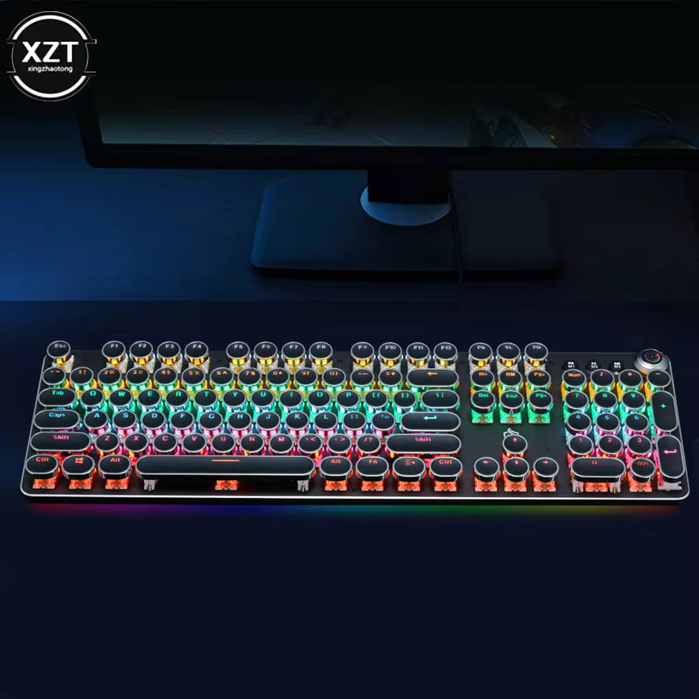 Gaming Mechanical Keyboard Retro Punk USB Wired LED 23 Mode RGB Backlit Switch 104 Keys Full Keypad Green Axis for Computer Game