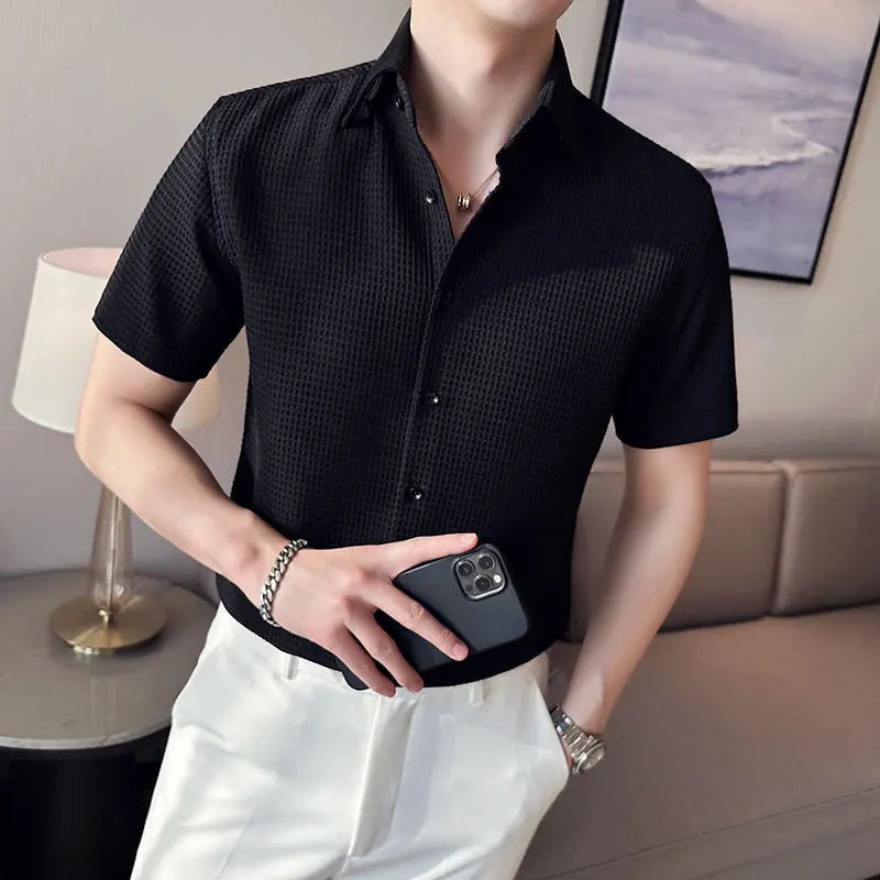 2023 British Style Men Summer High Quality Short-Sleeved Shirt/Male Slim Fit Business Lapel Casual Shirt Sizing up S-4XL